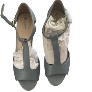 Powder Blue T-Strap Leather Heels